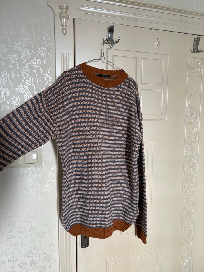 Kadın Kahverengi Çizgili Örgü Kazak - Görsel 4