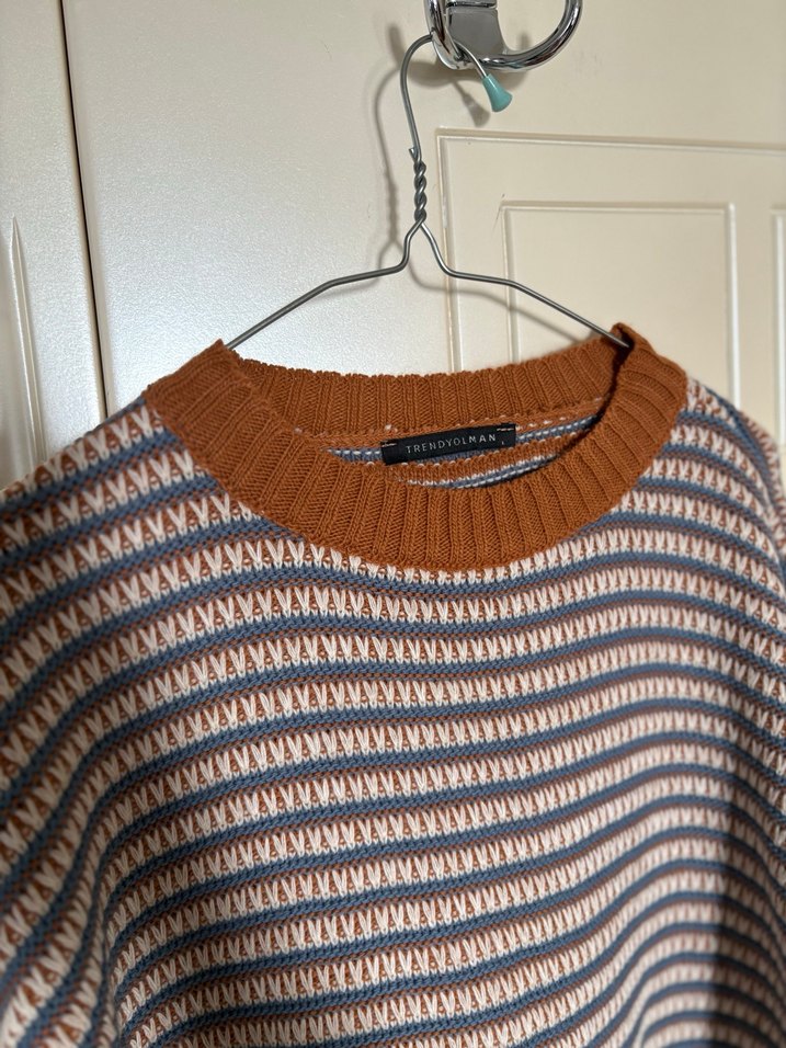 Kadın Kahverengi Çizgili Örgü Kazak - Görsel 2