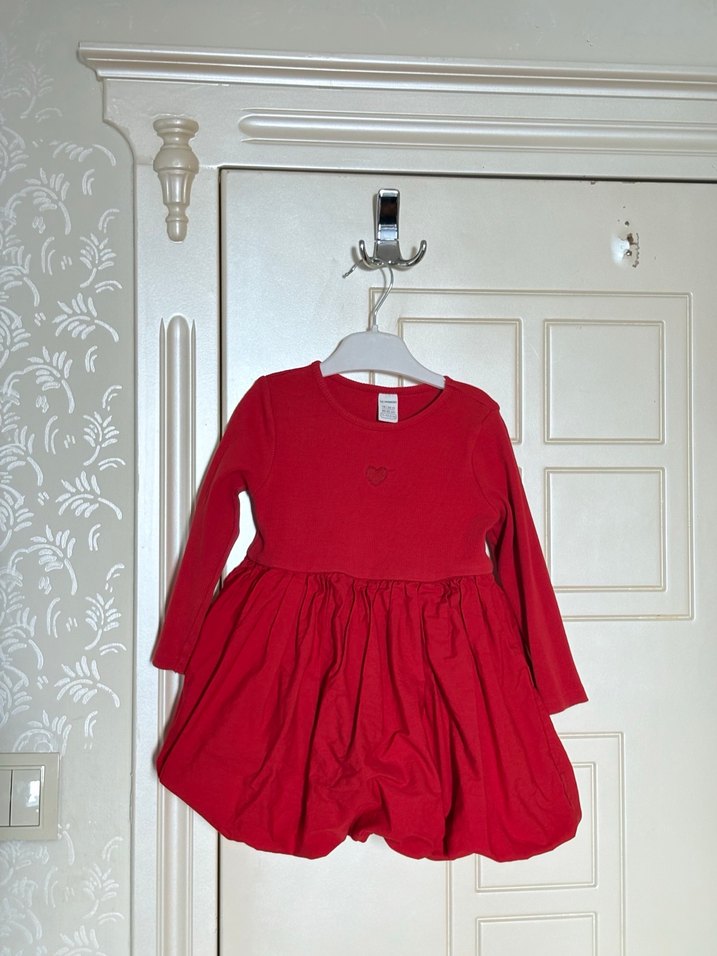 Kız Çocuk Kırmızı Uzun Kollu Elbise - Görsel 2