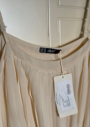 Bej Pilili Mini Straplez Elbise - Görsel 3