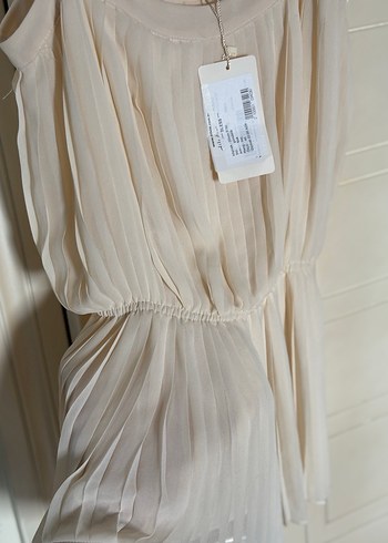 Bej Pilili Mini Straplez Elbise - Görsel 4