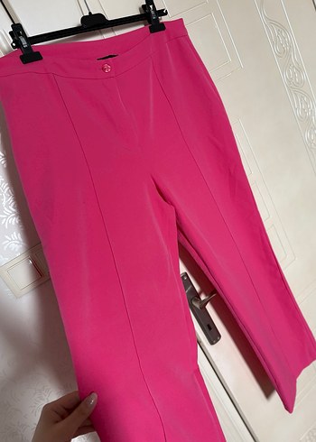 Pembe Midi Kadın Kumaş Pantolon - Görsel 3