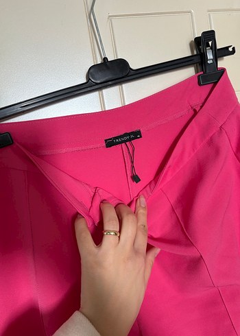 Pembe Midi Kadın Kumaş Pantolon - Görsel 4