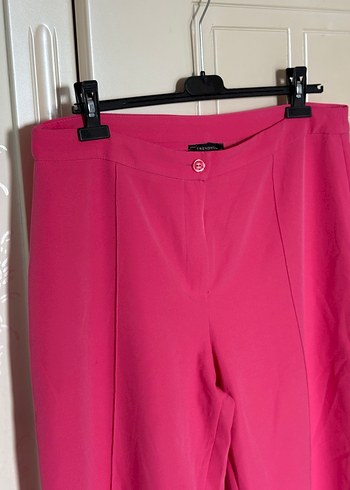 Pembe Midi Kadın Kumaş Pantolon - Görsel 2