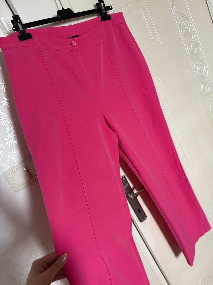 Pembe Midi Kadın Kumaş Pantolon - Görsel 3