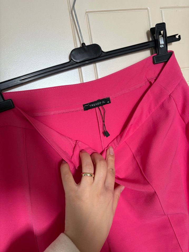 Pembe Midi Kadın Kumaş Pantolon - Görsel 4