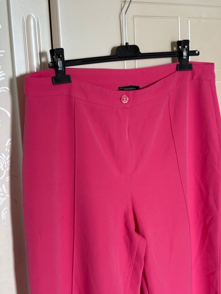 Pembe Midi Kadın Kumaş Pantolon - Görsel 2