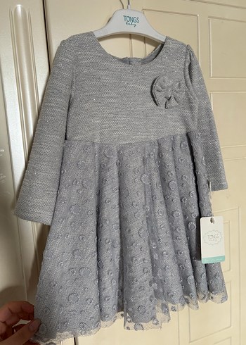 Gri Nakışlı Kız Çocuk Triko Elbise - Görsel 2