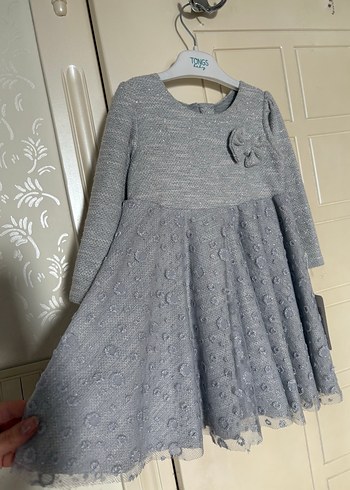 Gri Nakışlı Kız Çocuk Triko Elbise - Görsel 4