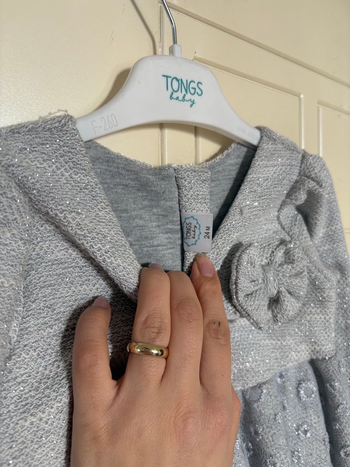 Gri Nakışlı Kız Çocuk Triko Elbise - Görsel 3