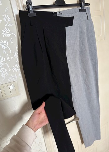 Gri Kemerli Midi Kadın Kumaş Pantolon - Görsel 4