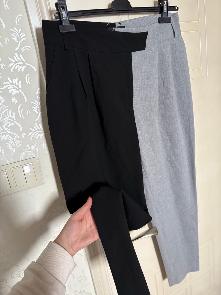 Gri Kemerli Midi Kadın Kumaş Pantolon - Görsel 4