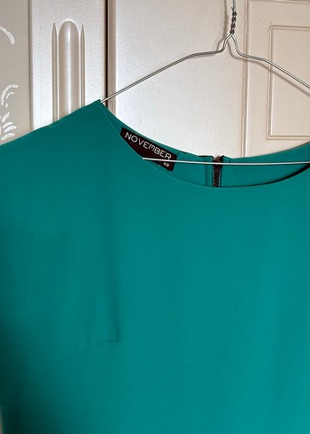 Saten Görünümlü Turkuaz Siyah Hamile Elbisesi - Görsel 3