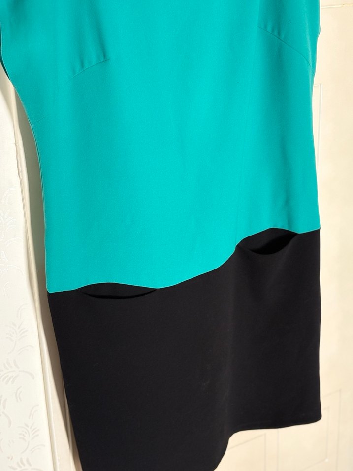 Saten Görünümlü Turkuaz Siyah Hamile Elbisesi - Görsel 2