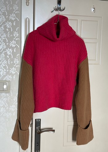 Boğazlı Renk Bloklu Örgü Kadın Kazak - Görsel 5