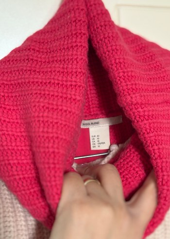 Boğazlı Renk Bloklu Örgü Kadın Kazak - Görsel 3