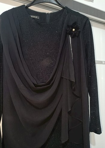 Siyah Uzun Kollu Dökümlü abiye - Görsel 5