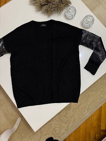 Topshop Pullu Kollu Siyah Triko Hırka