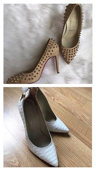 Beyaz stiletto/ krem zımbalı stiletto