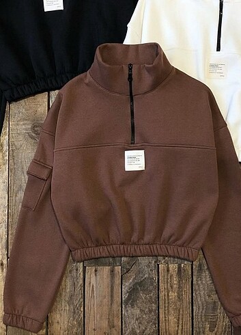 Kahverengi Fermuarlı Sweatshirt 