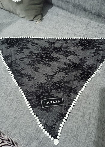 Beden siyah Renk Gri Dantelli Kadın Fular SAGAZA