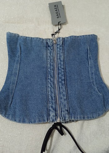 Mavi Nakışlı Strappy Denim Büstiyer - Görsel 3