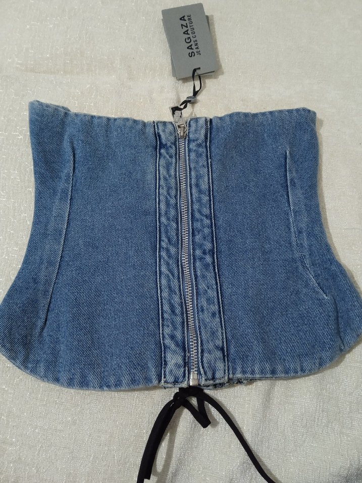 Mavi Nakışlı Strappy Denim Büstiyer - Görsel 3