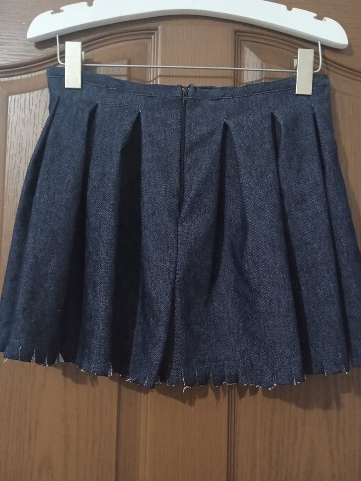 Kadın Lacivert Pilili Midi Denim Etek - Görsel 2