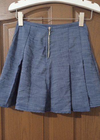 Gri Pliseli Keten Mini Etek - Görsel 2