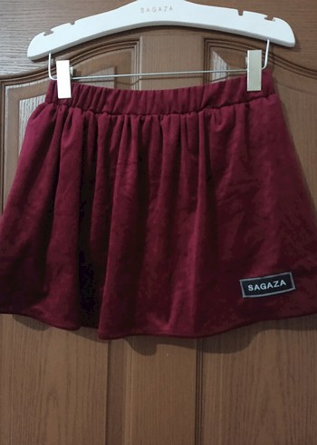 Bordo Süet Drapeli Mini Etek - Görsel 3