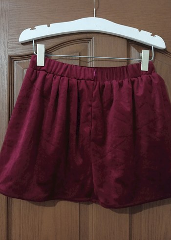 Bordo Süet Drapeli Mini Etek - Görsel 2