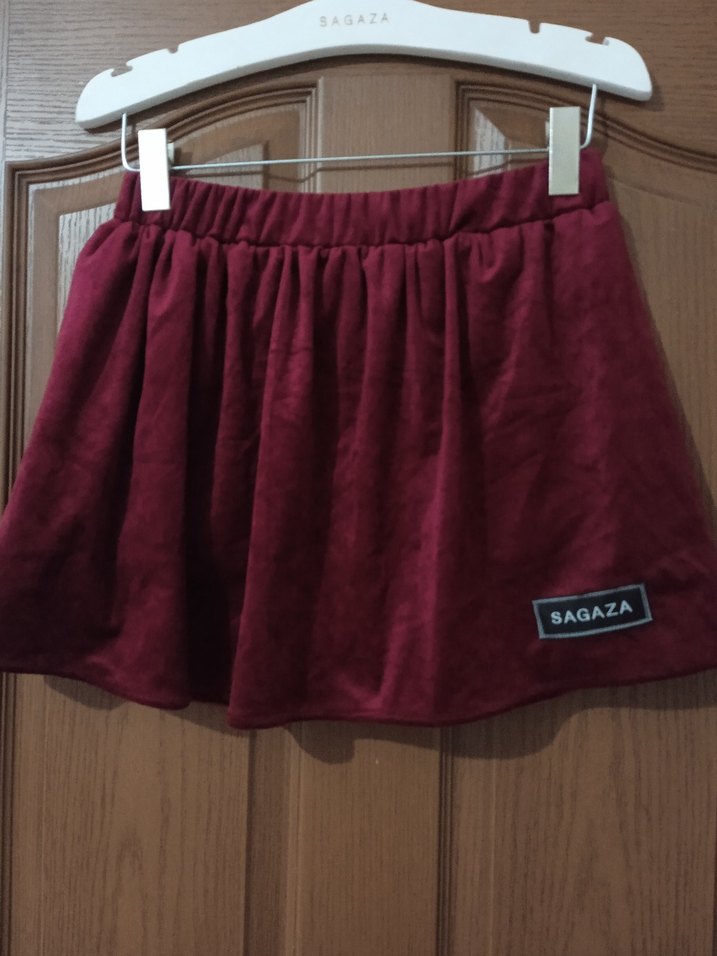 Bordo Süet Drapeli Mini Etek - Görsel 3