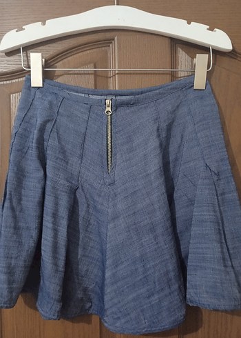 Kadın Gri Kot Pileli Mini Etek - Görsel 2