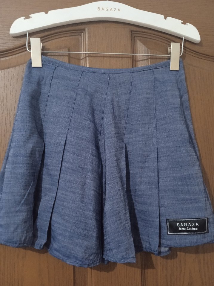 Kadın Gri Kot Pileli Mini Etek - Görsel 3