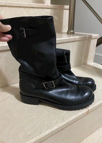 Siyah Deri Tokalı Biker Bot - Görsel 2