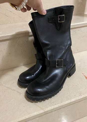 Siyah Deri Tokalı Biker Bot - Görsel 5