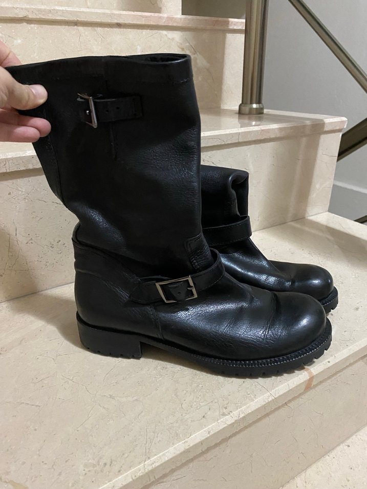 Siyah Deri Tokalı Biker Bot - Görsel 2
