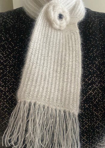 Beyaz el Örgü Kadın atkı Şal - Görsel 4