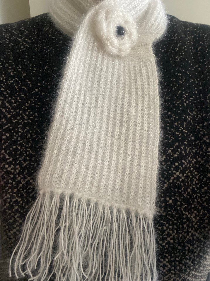 Beyaz el Örgü Kadın atkı Şal - Görsel 4