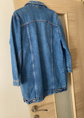Düğmeli Kadın Mavi uzun Denim Ceket - Görsel 4