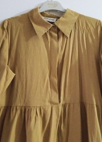 Uzun Kollu Fırfırlı Keten Elbise - Görsel 2