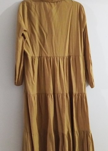 Uzun Kollu Fırfırlı Keten Elbise - Görsel 3