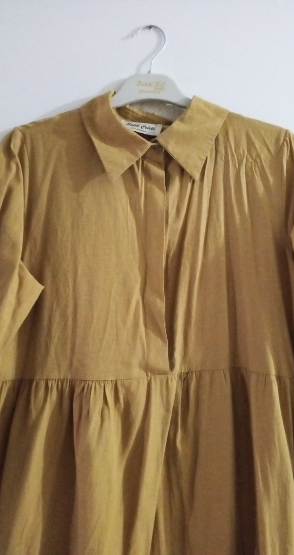 Uzun Kollu Fırfırlı Keten Elbise - Görsel 2