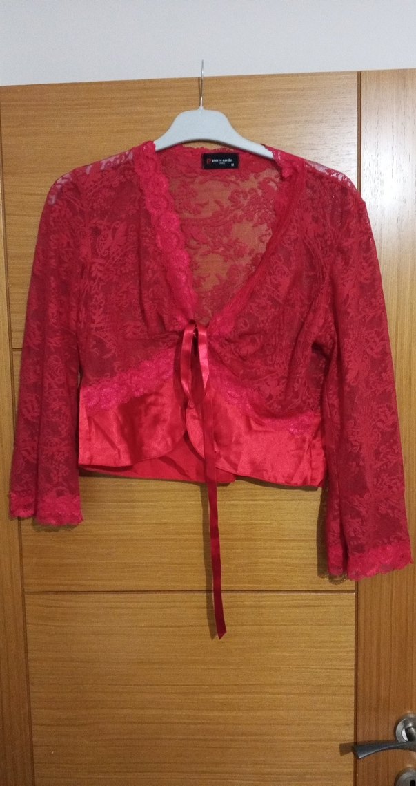 Kırmızı Parlak Vintage Uzun Kollu Bohem Gecelik - Görsel 2