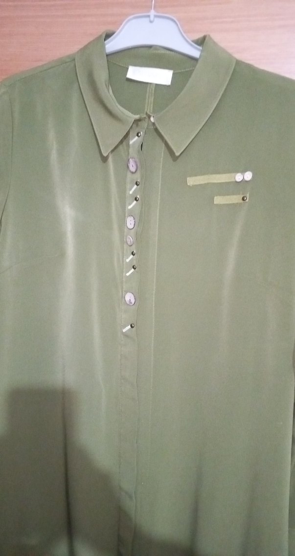 Düğmeli Uzun Haki Kadın Tunik - Görsel 2