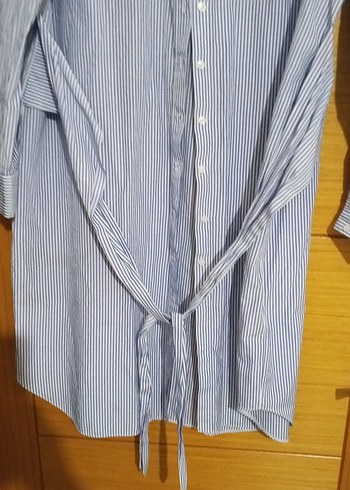 Kadın Mavi Çizgili Keten Gömlek - Görsel 3