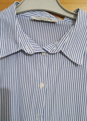 Kadın Mavi Çizgili Keten Gömlek - Görsel 2