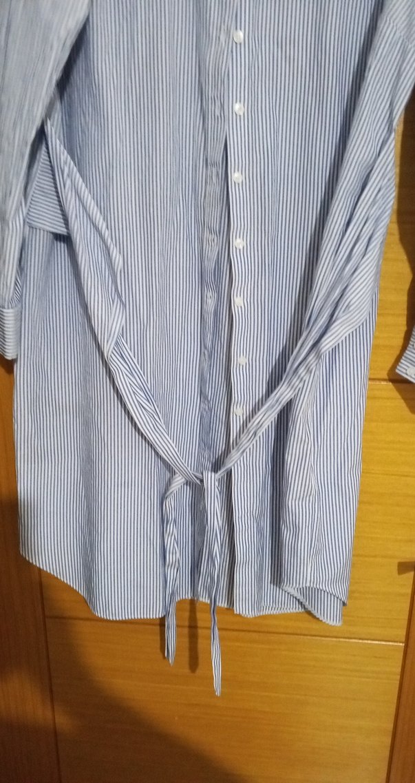 Kadın Mavi Çizgili Keten Gömlek - Görsel 3