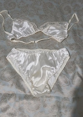 Beyaz Bohem Vintage Kadın Saten Pijama Takımı - Görsel 4