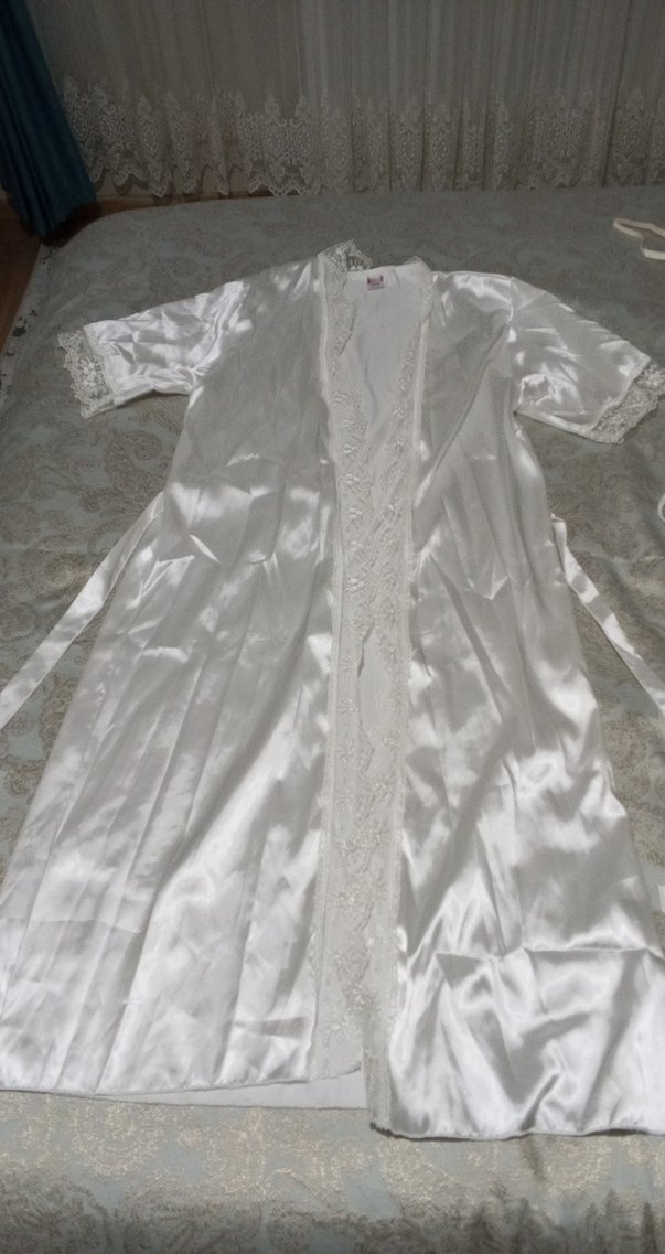 Beyaz Bohem Vintage Kadın Saten Pijama Takımı - Görsel 2